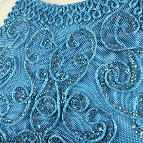 Vintage Morgan And Co Blue Satin Maxi Formal Dress 9/10 Open Back Prom Y2K 90s - Picture 5 of 16